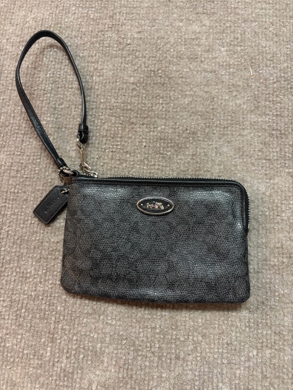 Coach Gray Signature Wristlet with Silver Hardware